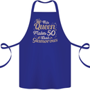 50th Birthday Queen Fifty Years Old 50 Cotton Apron 100% Organic Royal Blue