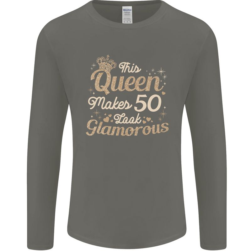 50th Birthday Queen Fifty Years Old 50 Mens Long Sleeve T-Shirt Charcoal