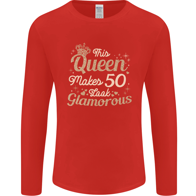 50th Birthday Queen Fifty Years Old 50 Mens Long Sleeve T-Shirt Red