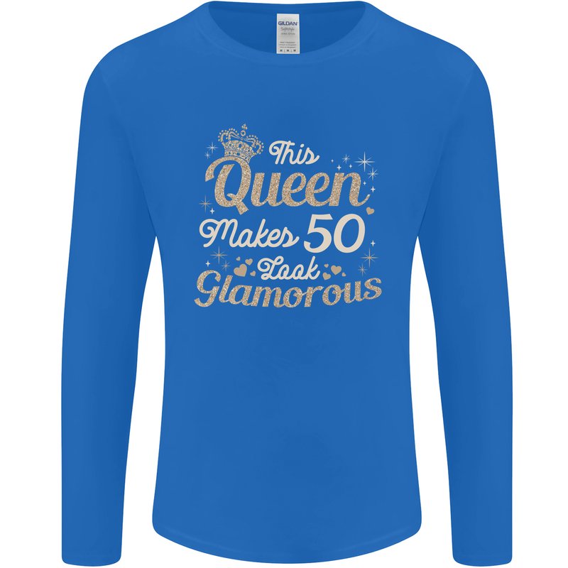 50th Birthday Queen Fifty Years Old 50 Mens Long Sleeve T-Shirt Royal Blue