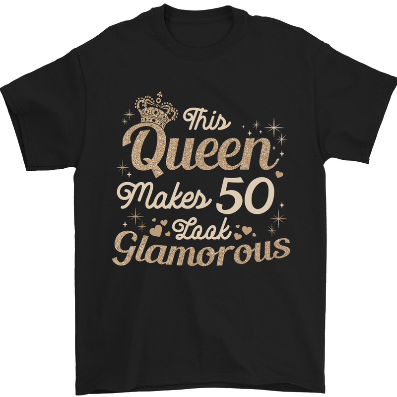 50th Birthday Queen Fifty Years Old 50 Mens T-Shirt Cotton Gildan Black