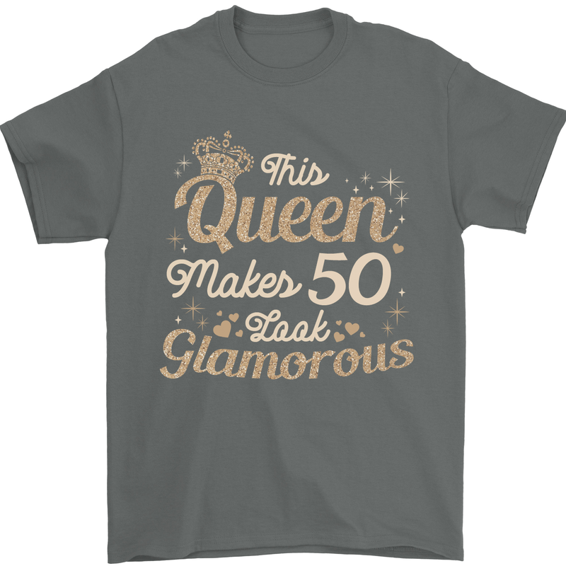 50th Birthday Queen Fifty Years Old 50 Mens T-Shirt Cotton Gildan Charcoal