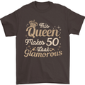 50th Birthday Queen Fifty Years Old 50 Mens T-Shirt Cotton Gildan Dark Chocolate
