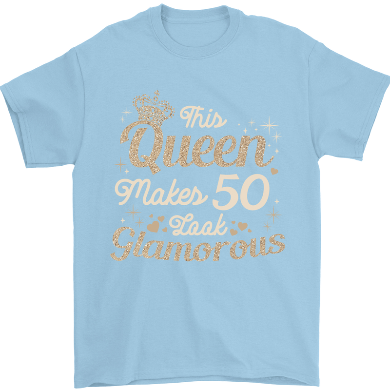 50th Birthday Queen Fifty Years Old 50 Mens T-Shirt Cotton Gildan Light Blue