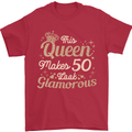 50th Birthday Queen Fifty Years Old 50 Mens T-Shirt Cotton Gildan Red