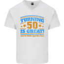 50th Birthday Turning 50 Is Great Year Old Mens V-Neck Cotton T-Shirt White