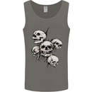 5 Skulls Demons Biker Gothic Heavy Metal Mens Vest Tank Top Charcoal