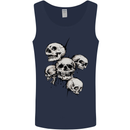 5 Skulls Demons Biker Gothic Heavy Metal Mens Vest Tank Top Navy Blue