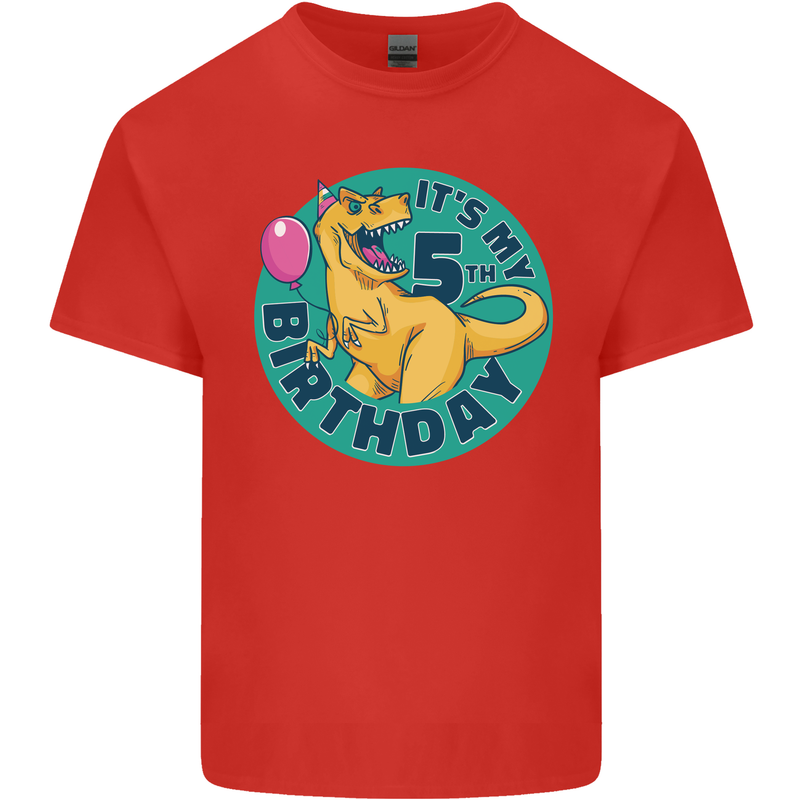 5th Birthday Dinosaur T-Rex 5 Year Old Kids T-Shirt Childrens Red