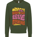 60s Keep the Love Flowing Funny Hippy Peace Kids Sweatshirt Jumper Forest Green