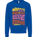 60s Keep the Love Flowing Funny Hippy Peace Kids Sweatshirt Jumper Royal Blue