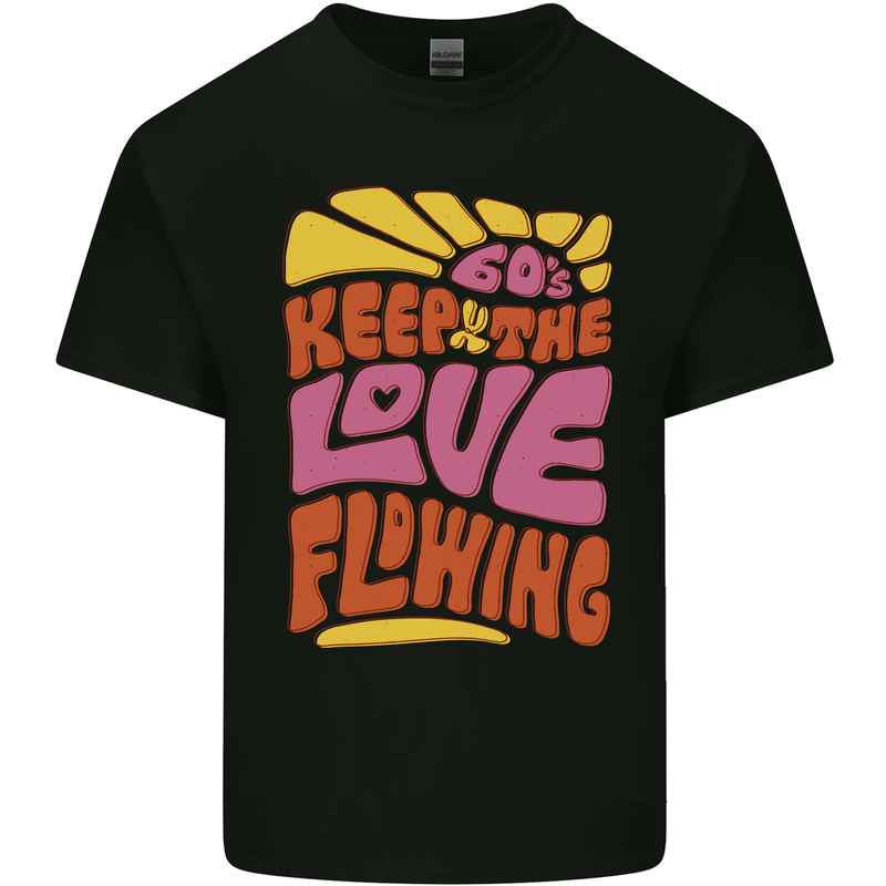 60s Keep the Love Flowing Funny Hippy Peace Mens Cotton T-Shirt Tee Top Black