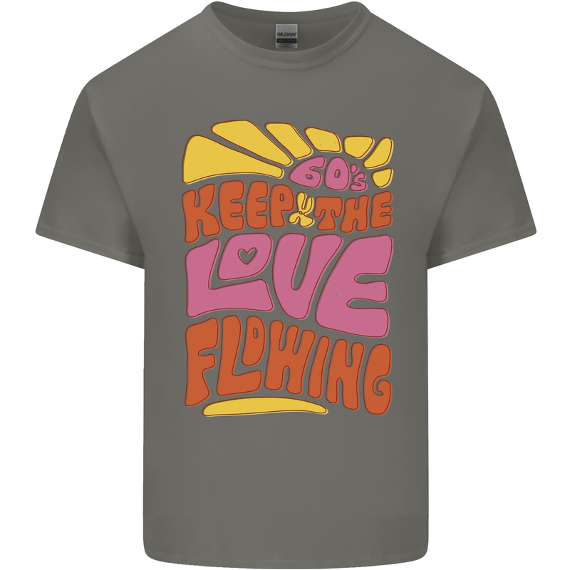 60s Keep the Love Flowing Funny Hippy Peace Mens Cotton T-Shirt Tee Top Charcoal
