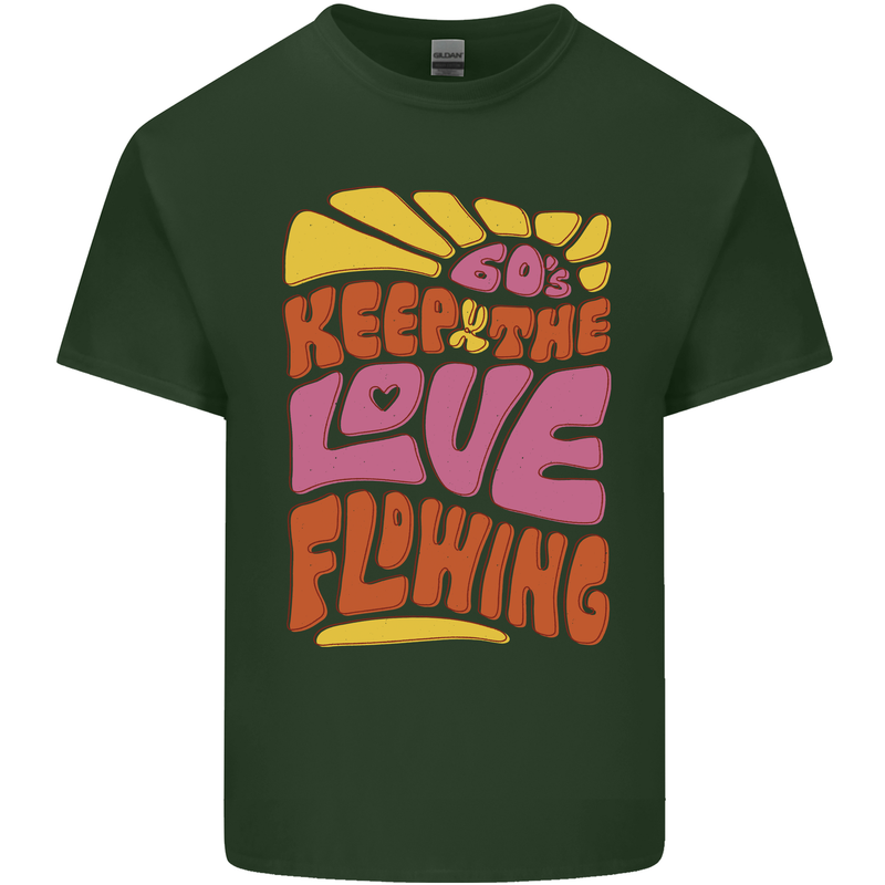 60s Keep the Love Flowing Funny Hippy Peace Mens Cotton T-Shirt Tee Top Forest Green