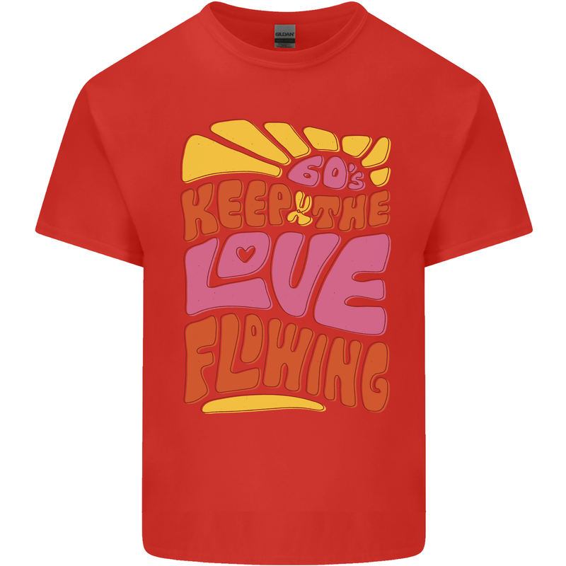 60s Keep the Love Flowing Funny Hippy Peace Mens Cotton T-Shirt Tee Top Red