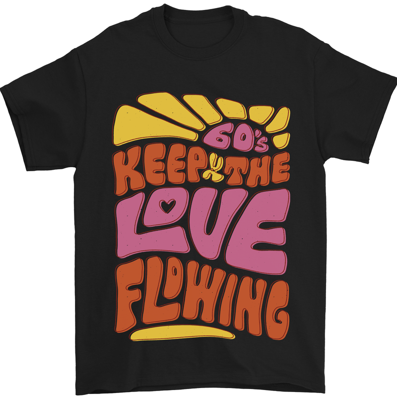 60s Keep the Love Flowing Funny Hippy Peace Mens T-Shirt Cotton Gildan Black
