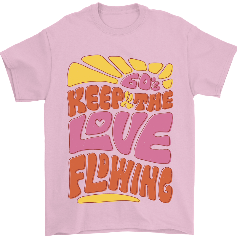 60s Keep the Love Flowing Funny Hippy Peace Mens T-Shirt Cotton Gildan Light Pink