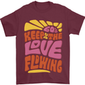 60s Keep the Love Flowing Funny Hippy Peace Mens T-Shirt Cotton Gildan Maroon