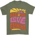 60s Keep the Love Flowing Funny Hippy Peace Mens T-Shirt Cotton Gildan Military Green