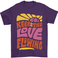 60s Keep the Love Flowing Funny Hippy Peace Mens T-Shirt Cotton Gildan Purple