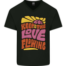 60s Keep the Love Flowing Funny Hippy Peace Mens V-Neck Cotton T-Shirt Black