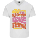 60s Keep the Love Flowing Funny Hippy Peace Mens V-Neck Cotton T-Shirt White