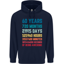 60th Birthday 60 Year Old Mens 80% Cotton Hoodie Navy Blue
