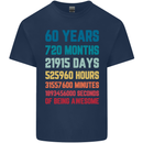60th Birthday 60 Year Old Mens Cotton T-Shirt Tee Top Navy Blue