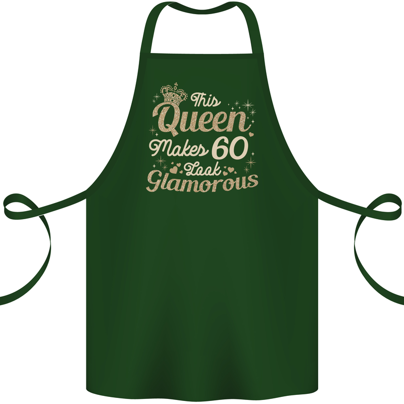 60th Birthday Queen Sixty Years Old 60 Cotton Apron 100% Organic Forest Green