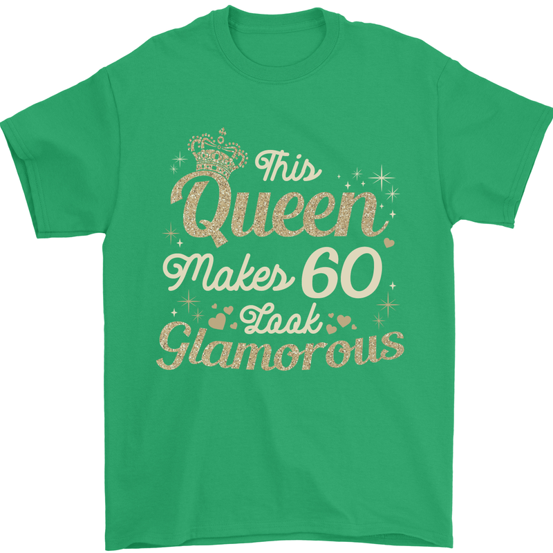 60th Birthday Queen Sixty Years Old 60 Mens T-Shirt Cotton Gildan Irish Green