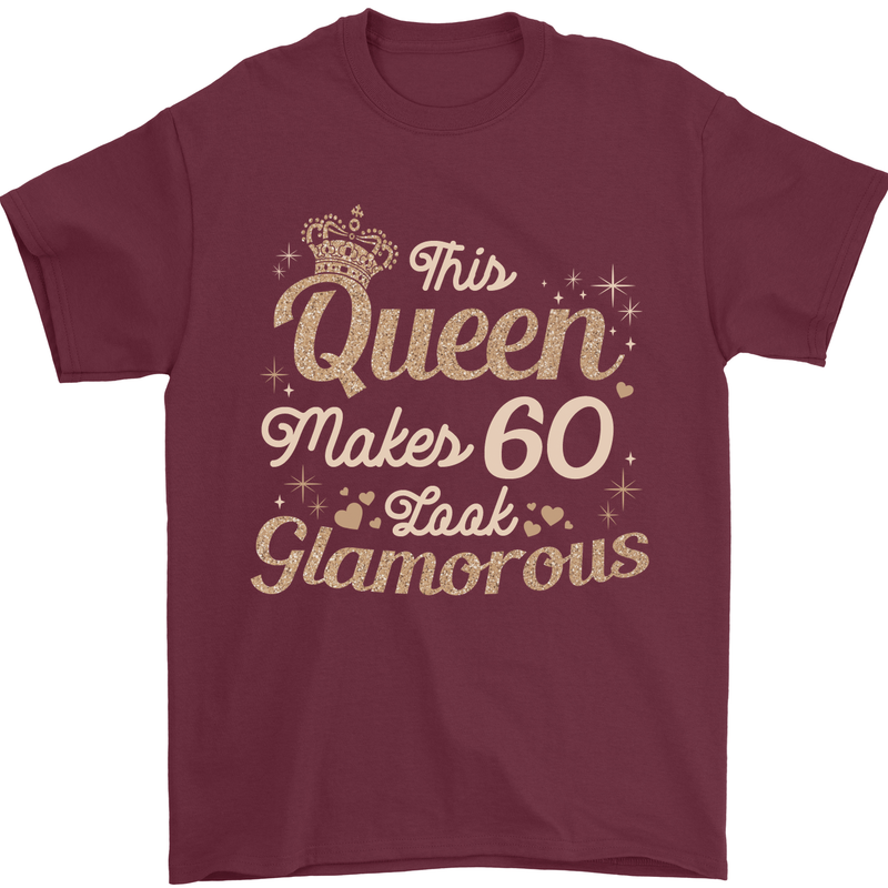 60th Birthday Queen Sixty Years Old 60 Mens T-Shirt Cotton Gildan Maroon