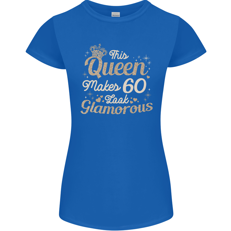 60th Birthday Queen Sixty Years Old 60 Womens Petite Cut T-Shirt Royal Blue