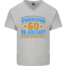 60th Birthday Turning 60 Is Great Year Old Mens V-Neck Cotton T-Shirt Sports Grey