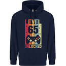 65th Birthday 65 Year Old Level Up Gamming Mens 80% Cotton Hoodie Navy Blue