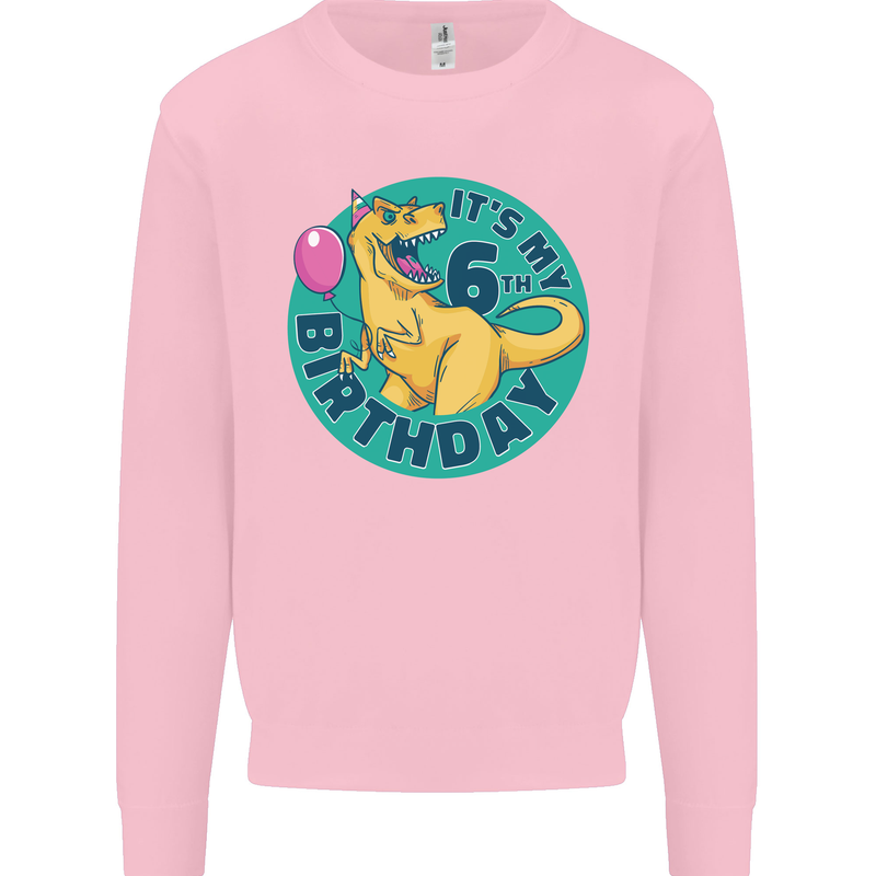 6th Birthday Dinosaur T-Rex 6 Year Old Kids Sweatshirt Jumper Light Pink