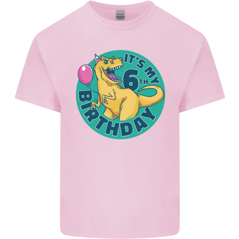 6th Birthday Dinosaur T-Rex 6 Year Old Kids T-Shirt Childrens Light Pink