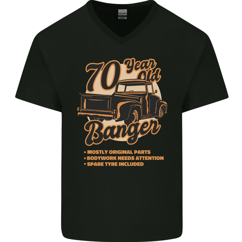 70 Year Old Banger Birthday 70th Year Old Mens V-Neck Cotton T-Shirt Black