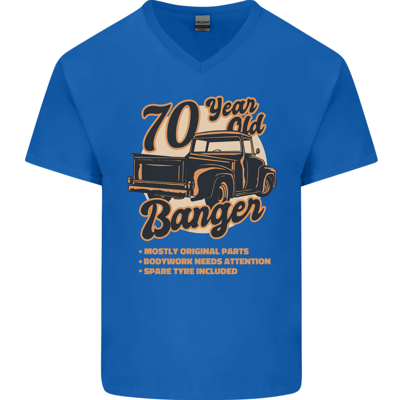 70 Year Old Banger Birthday 70th Year Old Mens V-Neck Cotton T-Shirt Royal Blue