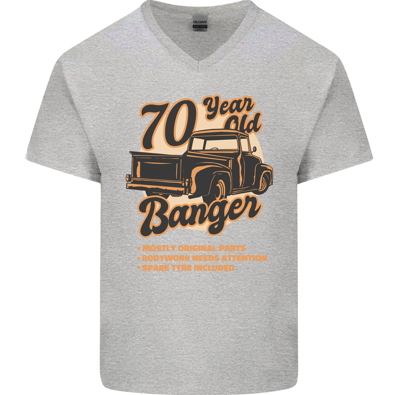 70 Year Old Banger Birthday 70th Year Old Mens V-Neck Cotton T-Shirt Sports Grey