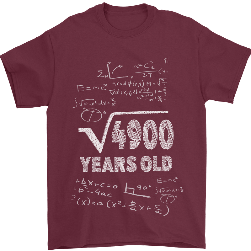 70th Birthday 70 Year Old Geek Funny Maths Mens T-Shirt 100% Cotton Maroon