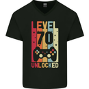 70th Birthday 70 Year Old Level Up Gamming Mens V-Neck Cotton T-Shirt Black