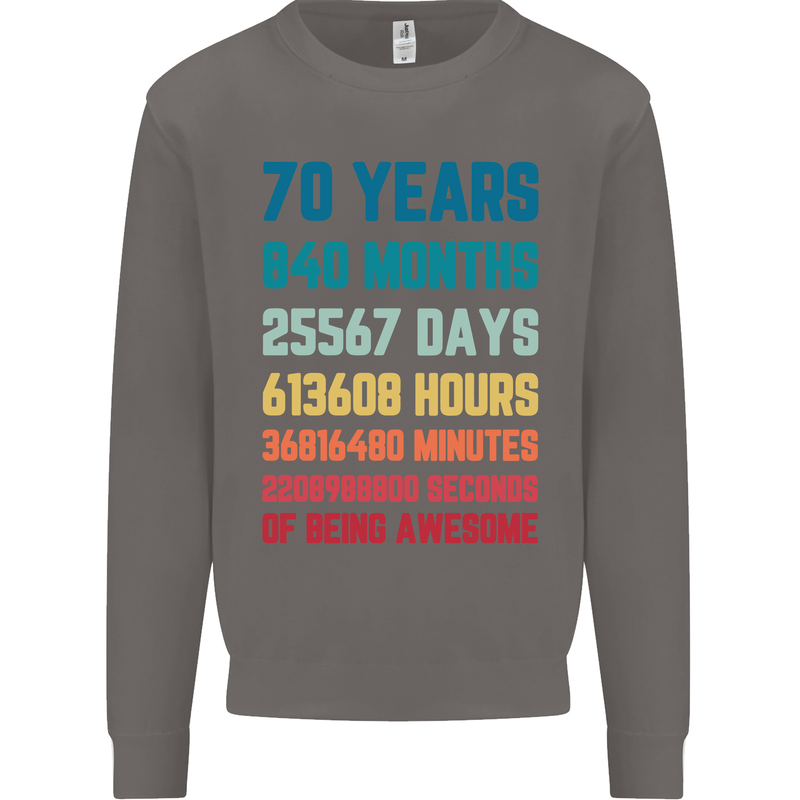 70th Birthday 70 Year Old Mens Sweatshirt Jumper Charcoal