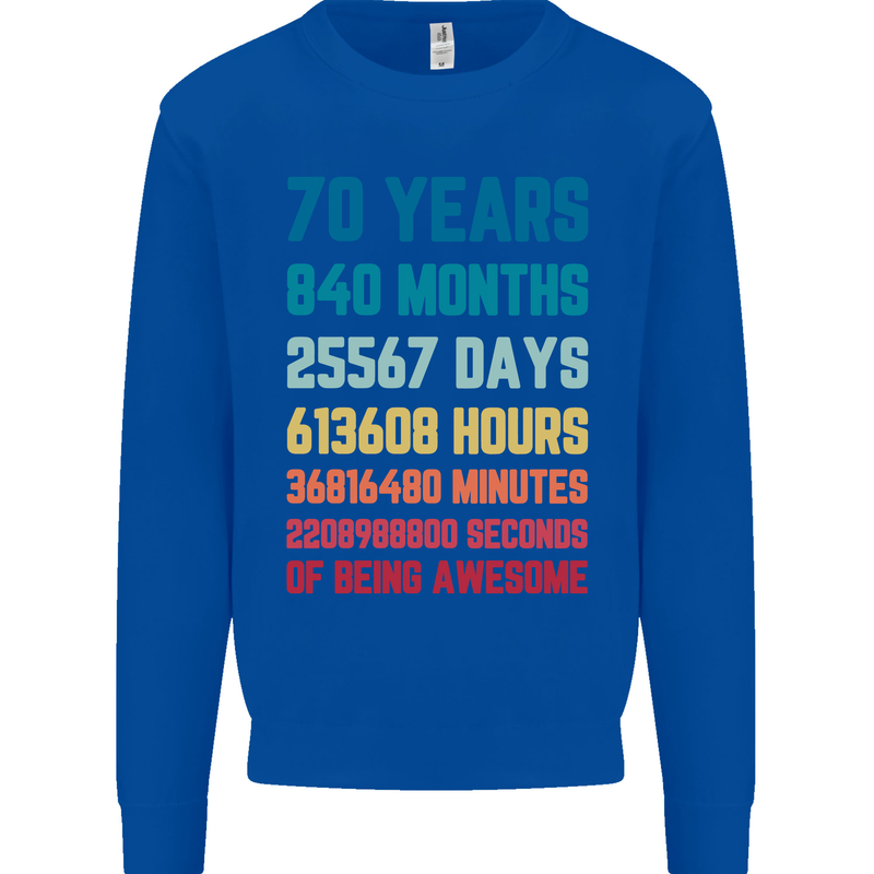 70th Birthday 70 Year Old Mens Sweatshirt Jumper Royal Blue