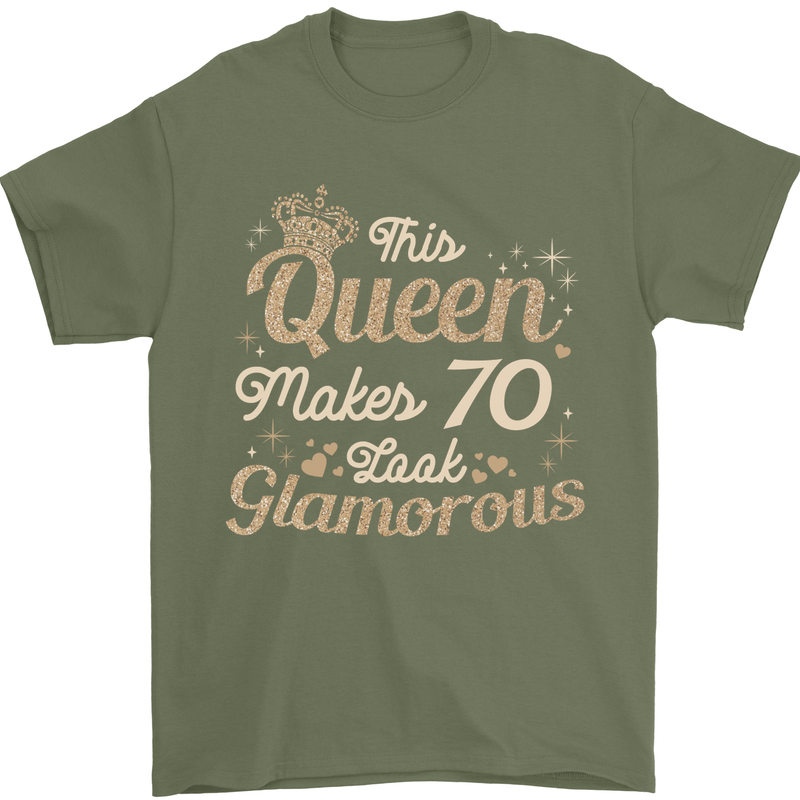 70th Birthday Queen Seventy Years Old 70 Mens T-Shirt Cotton Gildan Military Green