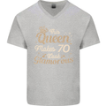 70th Birthday Queen Seventy Years Old 70 Mens V-Neck Cotton T-Shirt Sports Grey