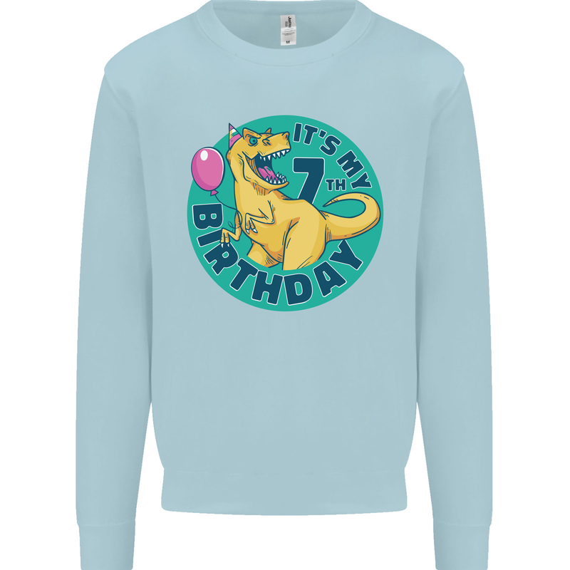 7th Birthday Dinosaur T-Rex 7 Year Old Kids Sweatshirt Jumper Light Blue