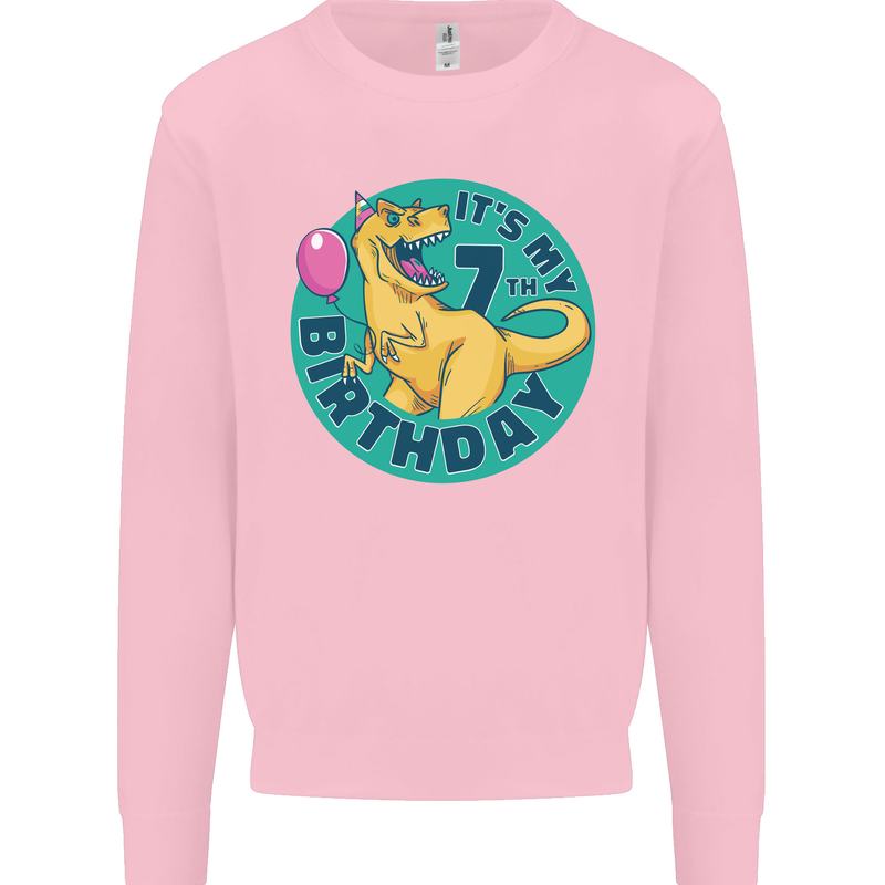 7th Birthday Dinosaur T-Rex 7 Year Old Kids Sweatshirt Jumper Light Pink