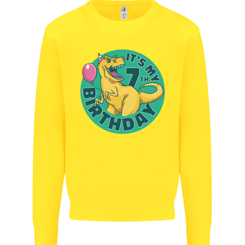 7th Birthday Dinosaur T-Rex 7 Year Old Kids Sweatshirt Jumper Yellow