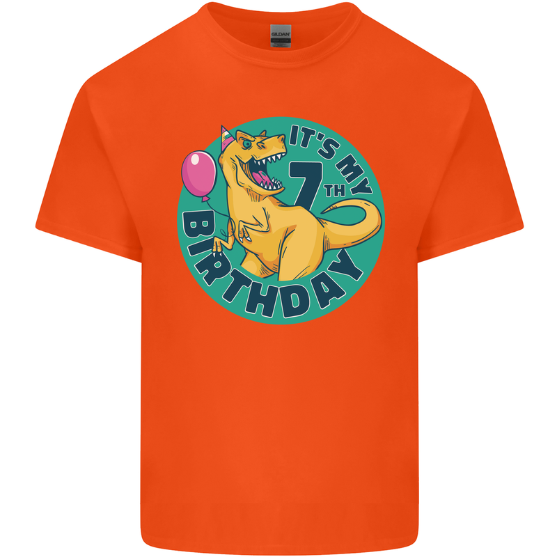 7th Birthday Dinosaur T-Rex 7 Year Old Kids T-Shirt Childrens Orange