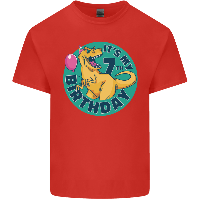 7th Birthday Dinosaur T-Rex 7 Year Old Kids T-Shirt Childrens Red